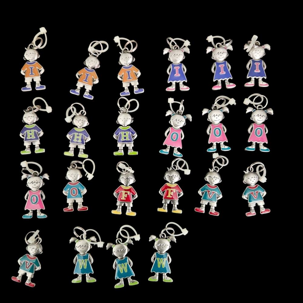 Ganz Initial Letter Charms Lot 22 Boy Girl Pewter Enamel Keychain Pendants